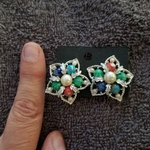 Natural stone vintage clip earrings  (benefits 503c animal rescue)